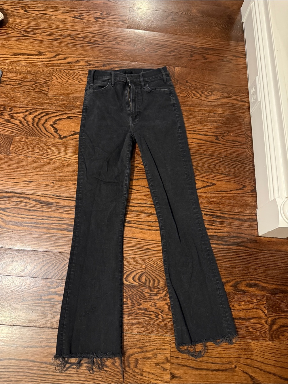 MOTHER Black Frayed-Hem Flare Jeans
